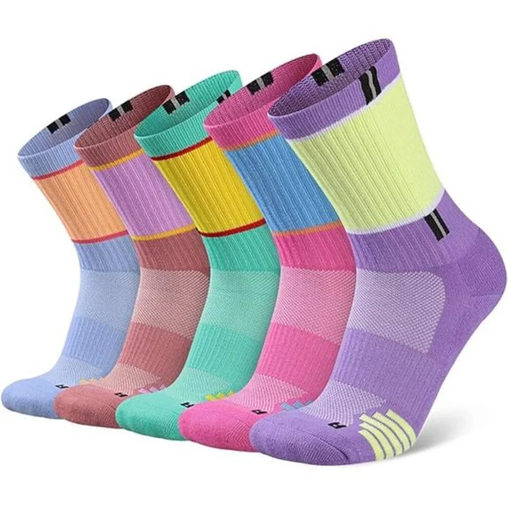 5 Pairs Women's Crew Socks Performance Cushioned Moisture Wicking Socks